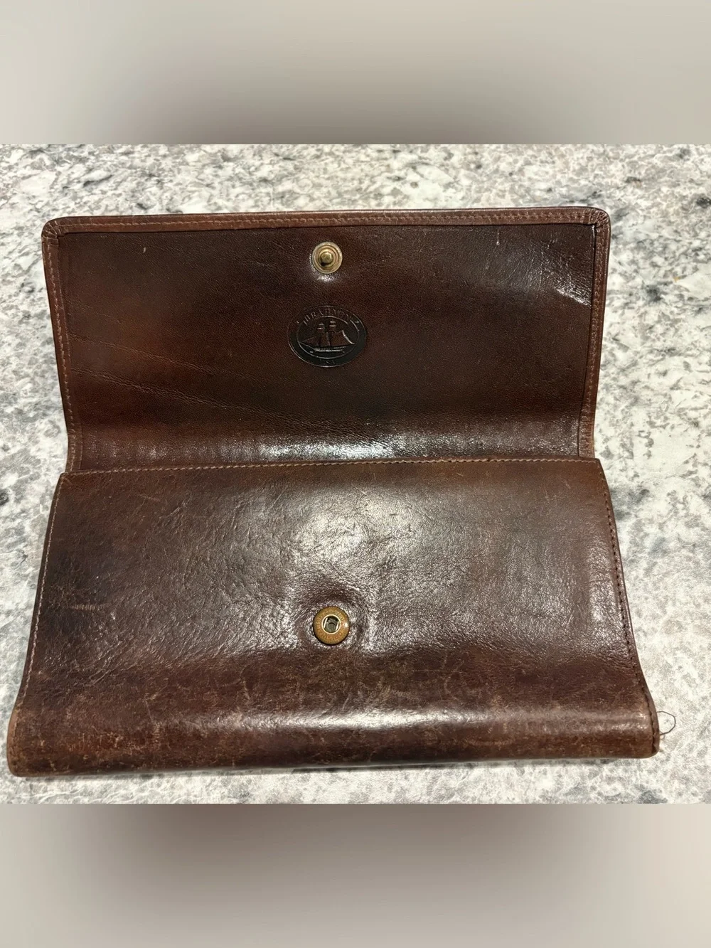Brahmin Brown Woven Leather Checkbook Wallet